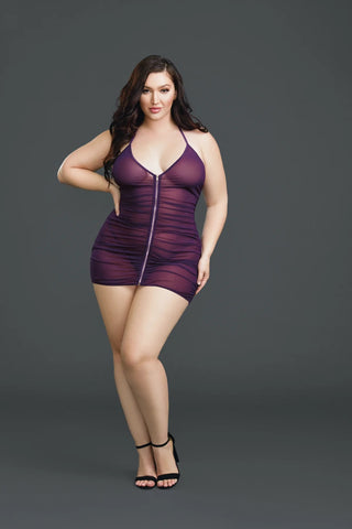 DG RD 11517X Plus Size Stretch Mesh Chemise with Shirring Details