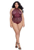 DG RD 11771X Plus Size Eyelash Lace Teddy with Halter Neckline and Thong Back