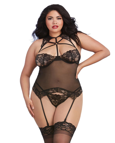 DG RD 11839X Plus Size Scalloped Bustier-Styled Strappy Garter Lingerie