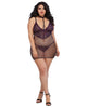 Dreamgirl 11840X Plus Size Lace and Fishnet Chemise with Stretch Lace Collar