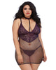 Dreamgirl 11840X Plus Size Lace and Fishnet Chemise with Stretch Lace Collar