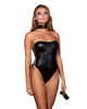 Dreamgirl style 12493 Dreamgirl Strapless Stretch Faux-Leather Teddy & Collar with Matching Wrist Restraints.