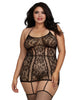 Dreamgirl style 0331X Plus Size Lace Garter Dress with Criss-Cross Details.