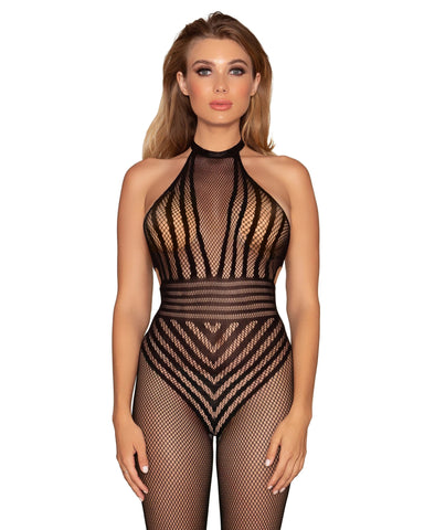 DG 0402 Open Crotch Fishnet Bodystocking with Halter Neck & T-Back Strap