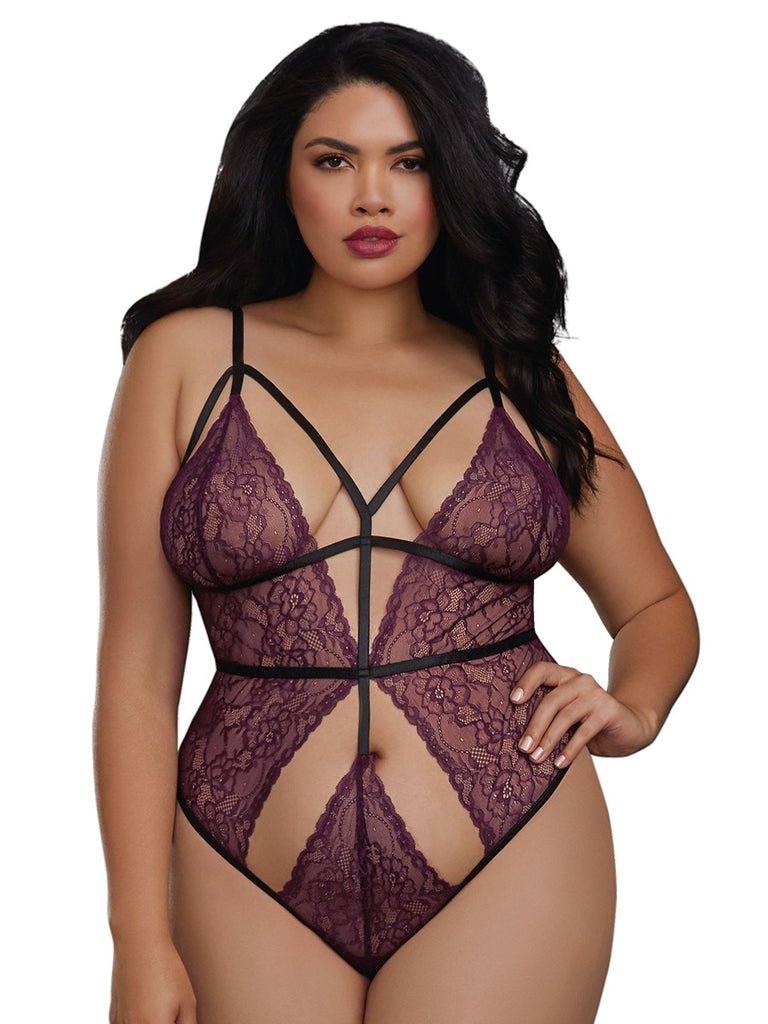 Dreamgirl Lingerie style 11511X Plus Size Teddy Sparkling Grape