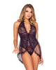 Dreamgirl lingerie 11513 Halter Plunge Front Stretch Lace Teddy