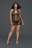 Dreamgirl Red Diamond Plus Size style 11515X black fishnet and lace halter Chemise buy at femmefatale lingerie Singapore