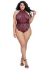 DG RD 11771X Plus Size Eyelash Lace Teddy with Halter Neckline and Thong Back