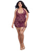 Dreamgirl 11843X Plus-sized stretch lace garter slip with sheer striped elastic details