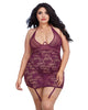 Dreamgirl 11843X Plus-sized stretch lace garter slip with sheer striped elastic details