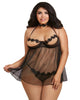 Dreamgirl style 11845X Plus Size Open cup mesh babydoll with Venise lace trim details