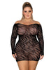 Dreamgirl style 12512X Plus size zebra patterned off-shoulder knit seamless chemise with thumbholes